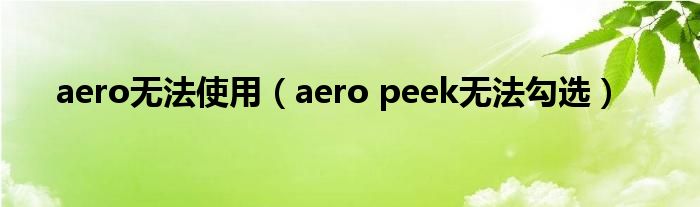 aero无法使用（aero peek无法勾选）
